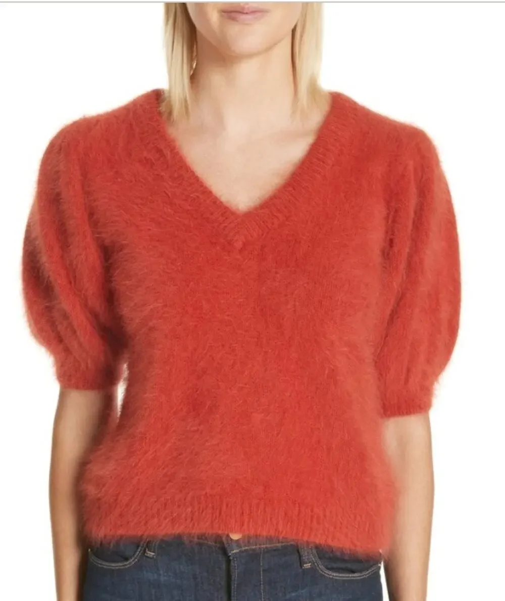 Vintage ULLA JOHNSON Cinnamon Aries Puff Sleeve Sweater 80% Angora Fuzzy sz. S
